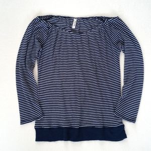 Old Navy Women's Boatneck Long Sleeve Navy Blue & White Stripe Nautical Top M